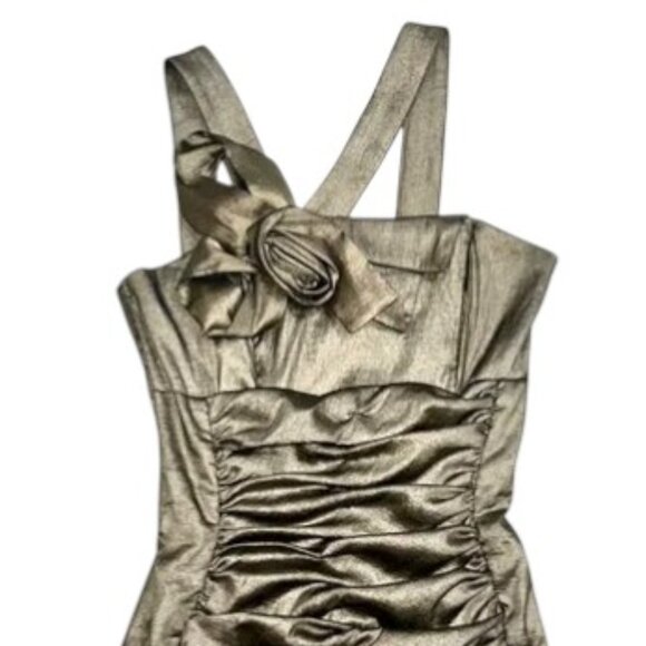 Jessica McClintock Metallic Ruched Designer Party Cocktail Mini Dress NYE 4 - Picture 2 of 11